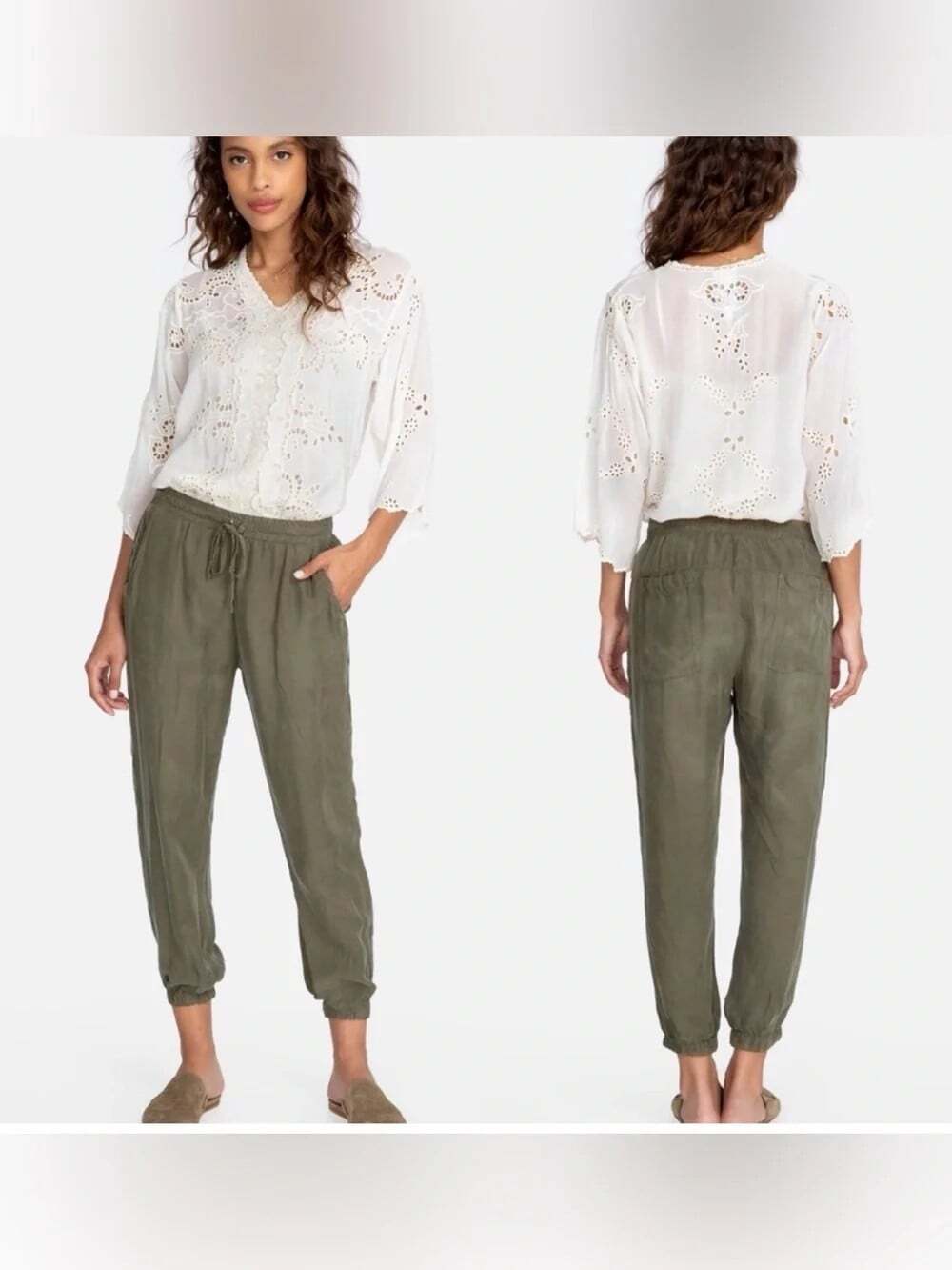 Johnny Was Women XXL Alice Jogger Pant Vintage Green Cropped Stretch Waist NEW